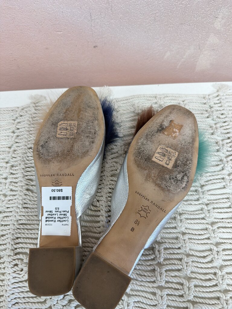 Loeffler Randall Silver Leather Pom Pom