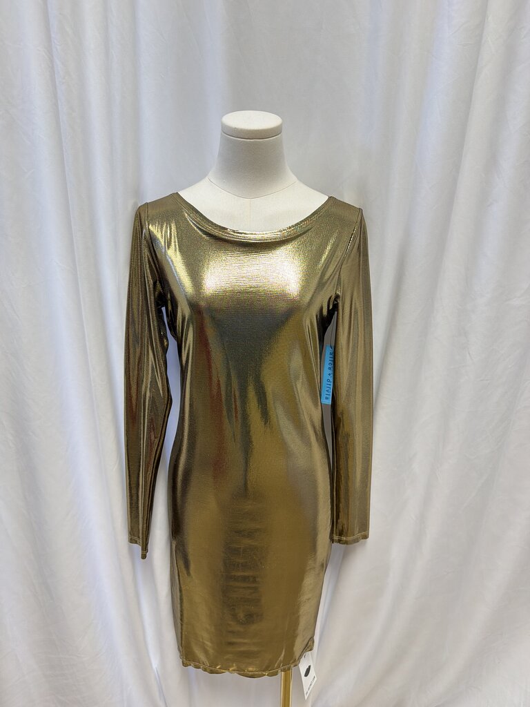 Alice + Olivia Metallic Bodycon Long Sleeve Dress NWT