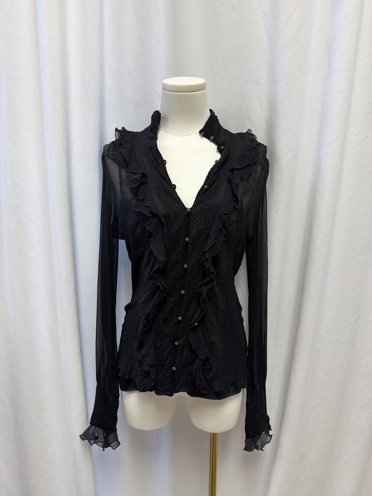 Elie Tahari Silk Lace and Ruffle Long Sleeve Top w/ Slip