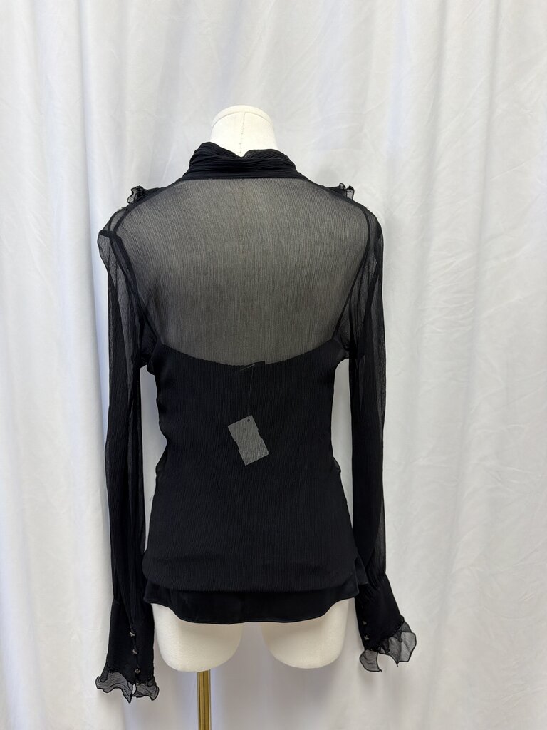 Elie Tahari Silk Lace and Ruffle Long Sleeve Top w/ Slip