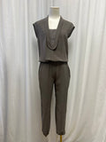 Brunello Cucinelli Brown Silk Plunge Neckline Jumpsuit