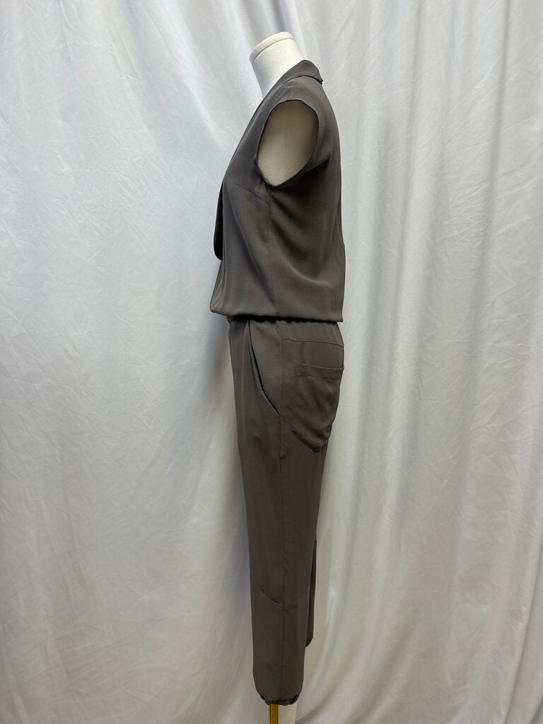 Brunello Cucinelli Brown Silk Plunge Neckline Jumpsuit