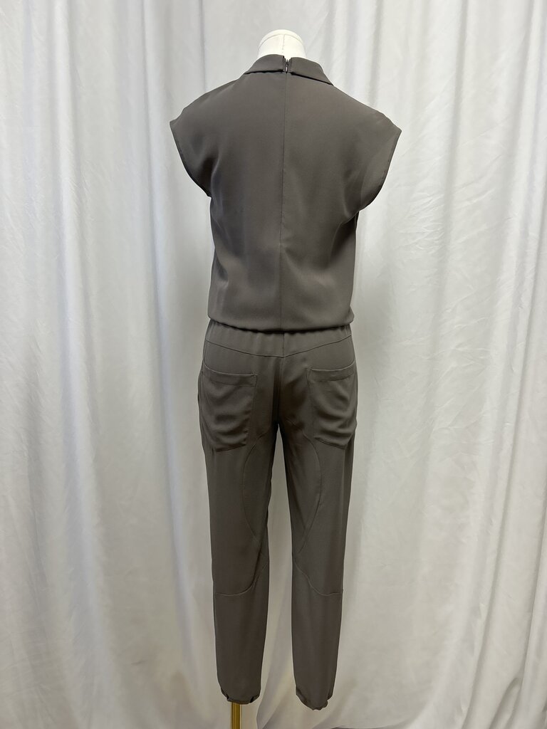 Brunello Cucinelli Brown Silk Plunge Neckline Jumpsuit