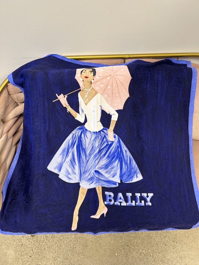Bally Lady Holding Umbrella Print Scarf
