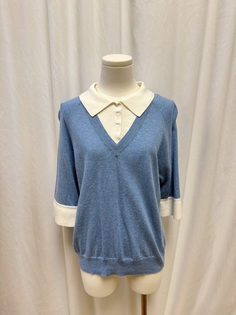 Minnie Rose Cotton/Cashmere Blend Collared Top