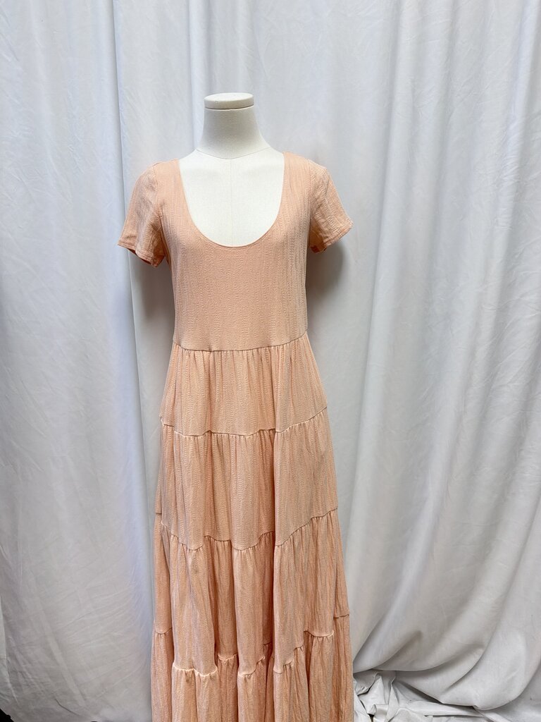 Maeve Cotton Blend Tiered Short Sleeve Maxi Dress