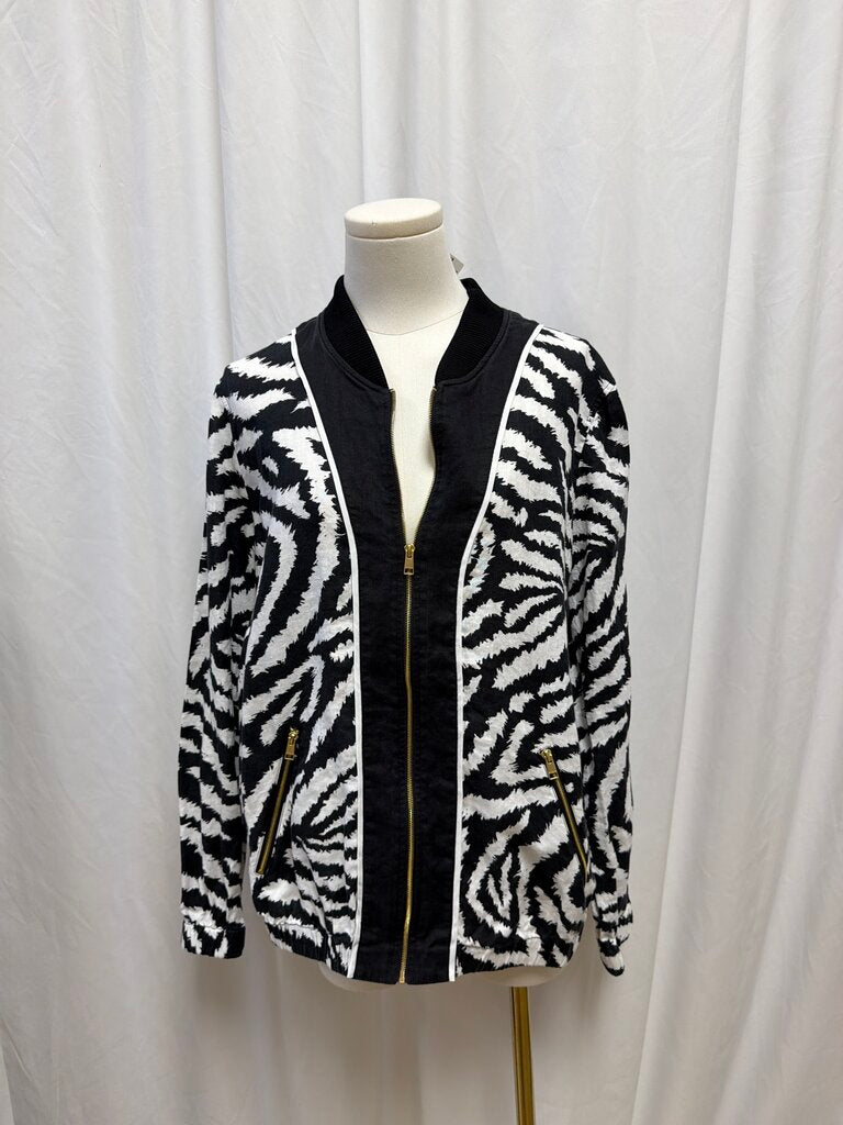 Escada Sport Linen Blend Zebra Print Bomber Jacket