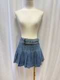 alice + olivia Pleated Denim Mini Skirt w/ Belt