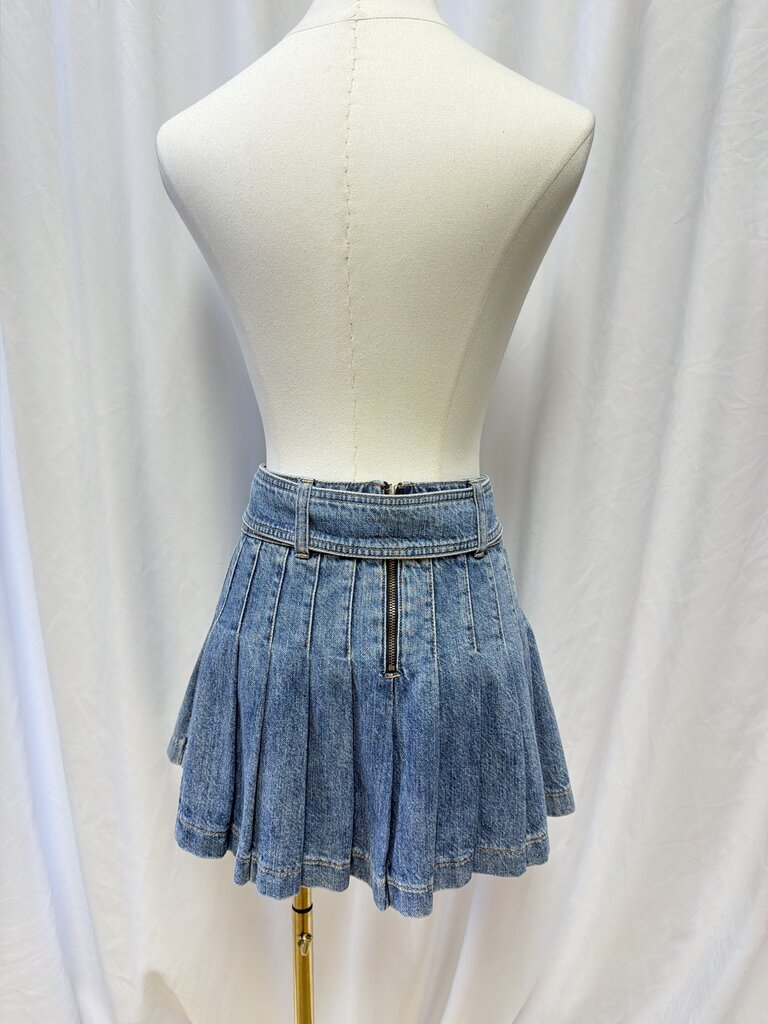 alice + olivia Pleated Denim Mini Skirt w/ Belt