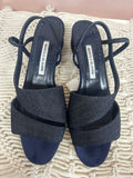 Manolo Blahnik Denim Block Slingback Heels w/Box & Dustbag