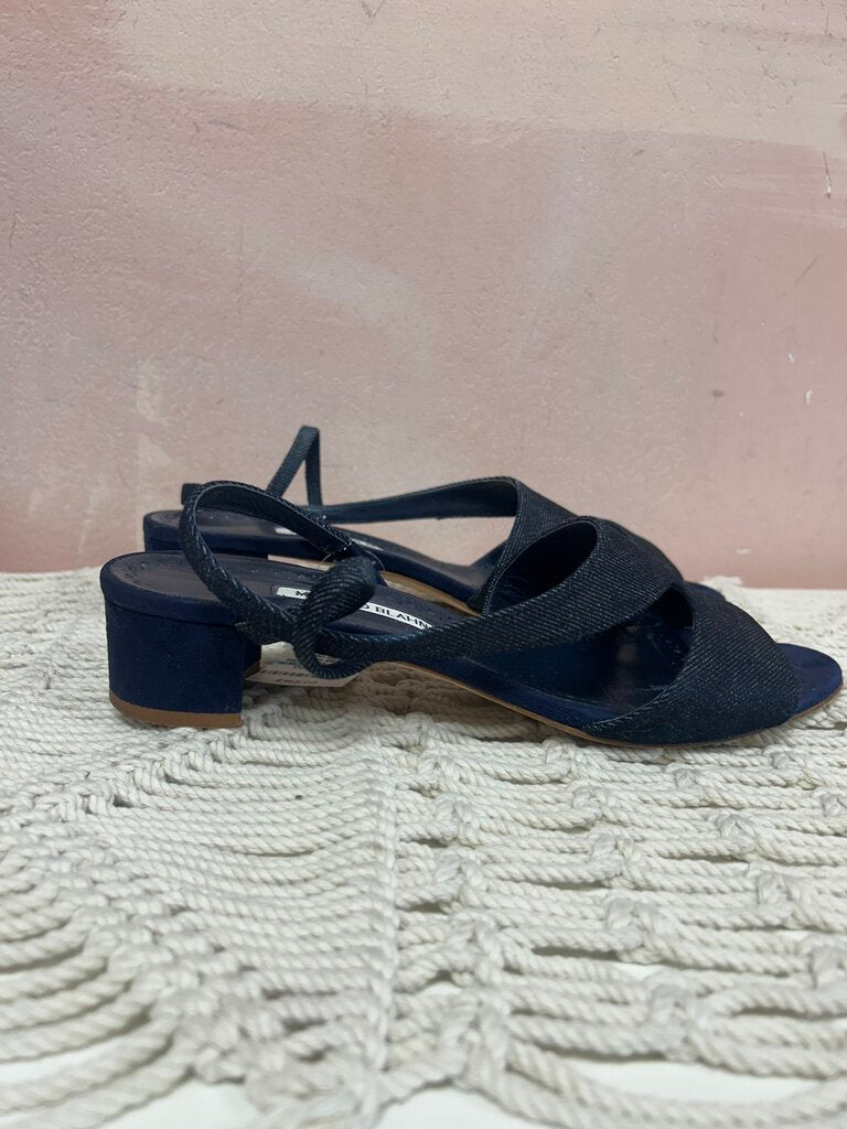 Manolo Blahnik Denim Block Slingback Heels w/Box & Dustbag