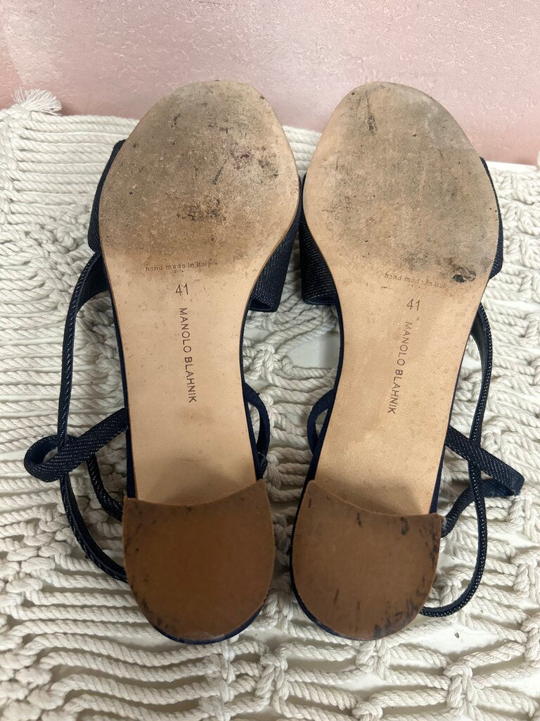 Manolo Blahnik Denim Block Slingback Heels w/Box & Dustbag