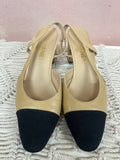Chanel Goatskin Grosgrain Cap Toe Slingback Heels (AS IS)