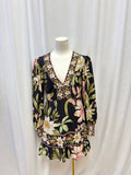 Farm Rio Large Floral Print V-Neck Mini Dress w/ Belt