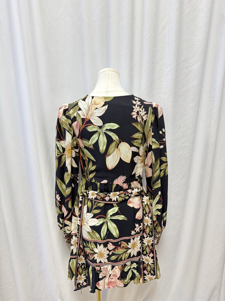 Farm Rio Large Floral Print V-Neck Mini Dress w/ Belt