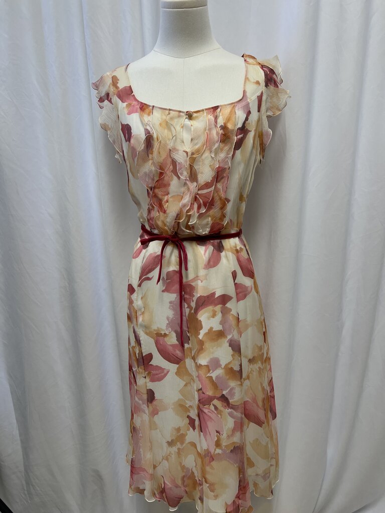 Max Mara Floral Print Silk Midi Dress w/ Belt