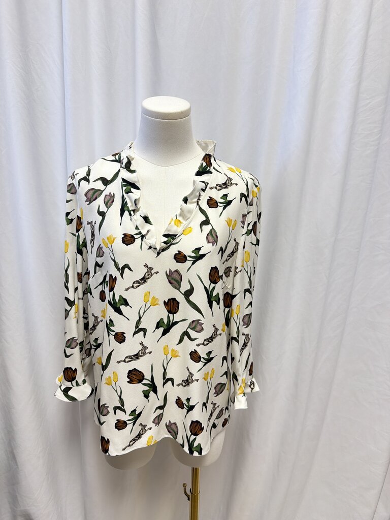 Marni V-Neck Tulip and Bunny Print Top