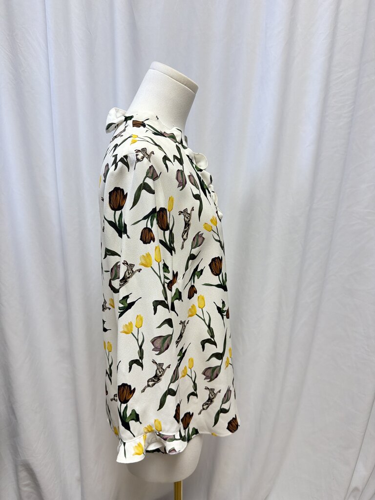 Marni V-Neck Tulip and Bunny Print Top