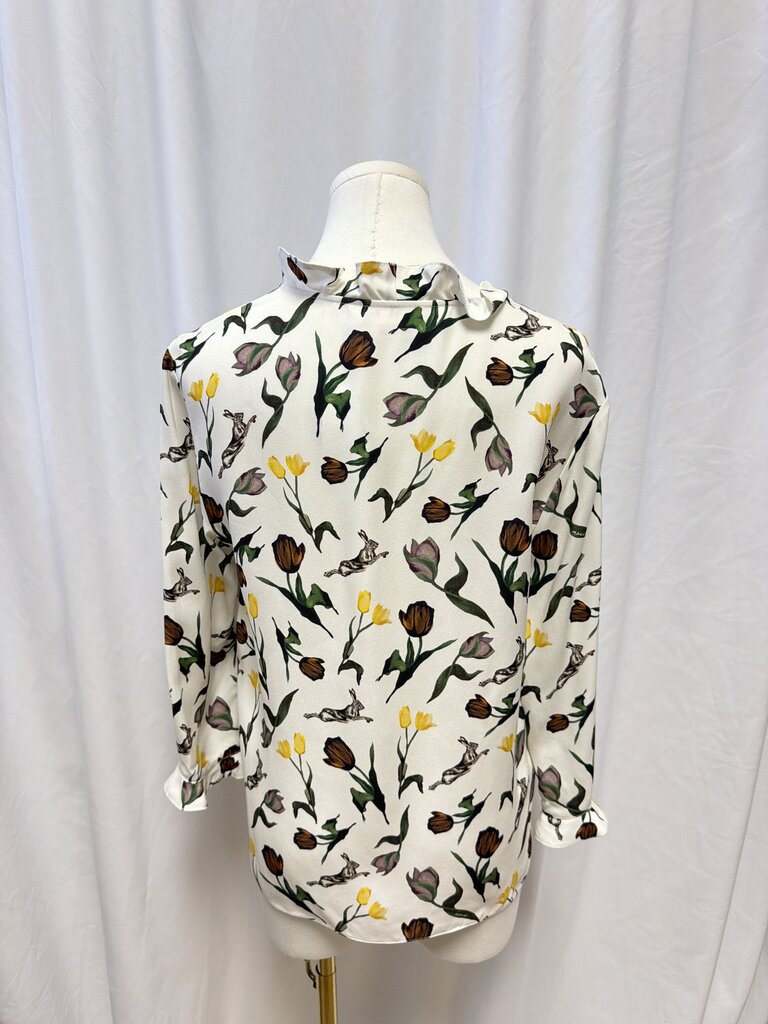 Marni V-Neck Tulip and Bunny Print Top