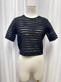 Cynthia Rowley Black Mesh Striped Short Sleeve