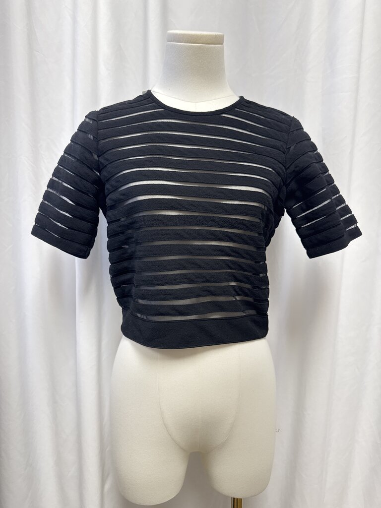 Cynthia Rowley Black Mesh Striped Short Sleeve