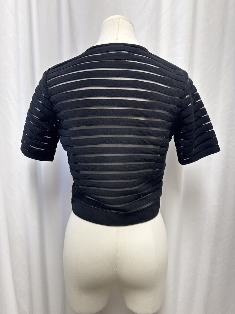Cynthia Rowley Black Mesh Striped Short Sleeve