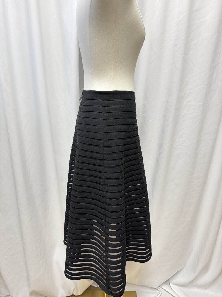 Cynthia Rowley Black Mesh Striped Midi Skirt