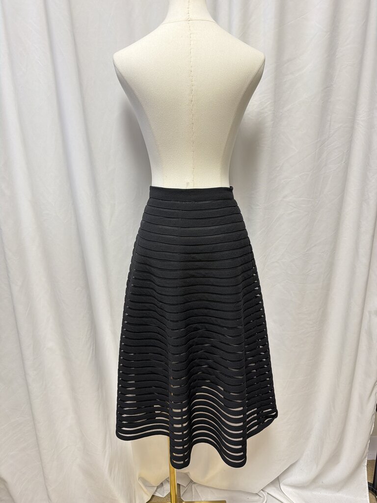 Cynthia Rowley Black Mesh Striped Midi Skirt