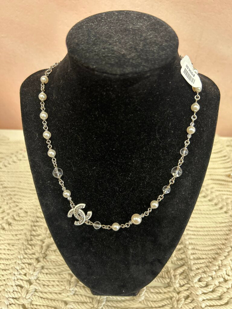 Chanel Crystal CC Alternating Bead and Pearl Short Necklace w/ Box and Dustbag