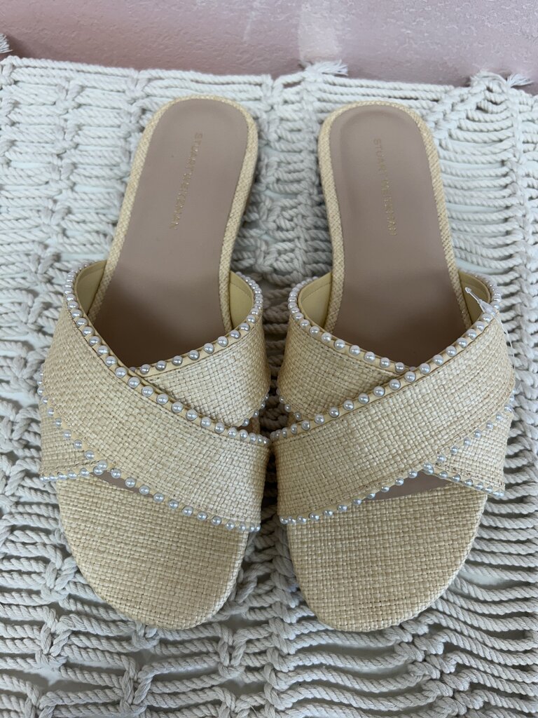 Stuart Weitzman Raffia and Pearl Slide NWT
