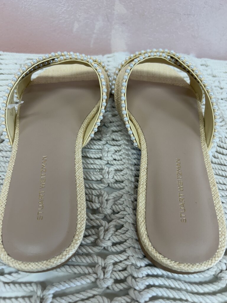 Stuart Weitzman Raffia and Pearl Slide NWT