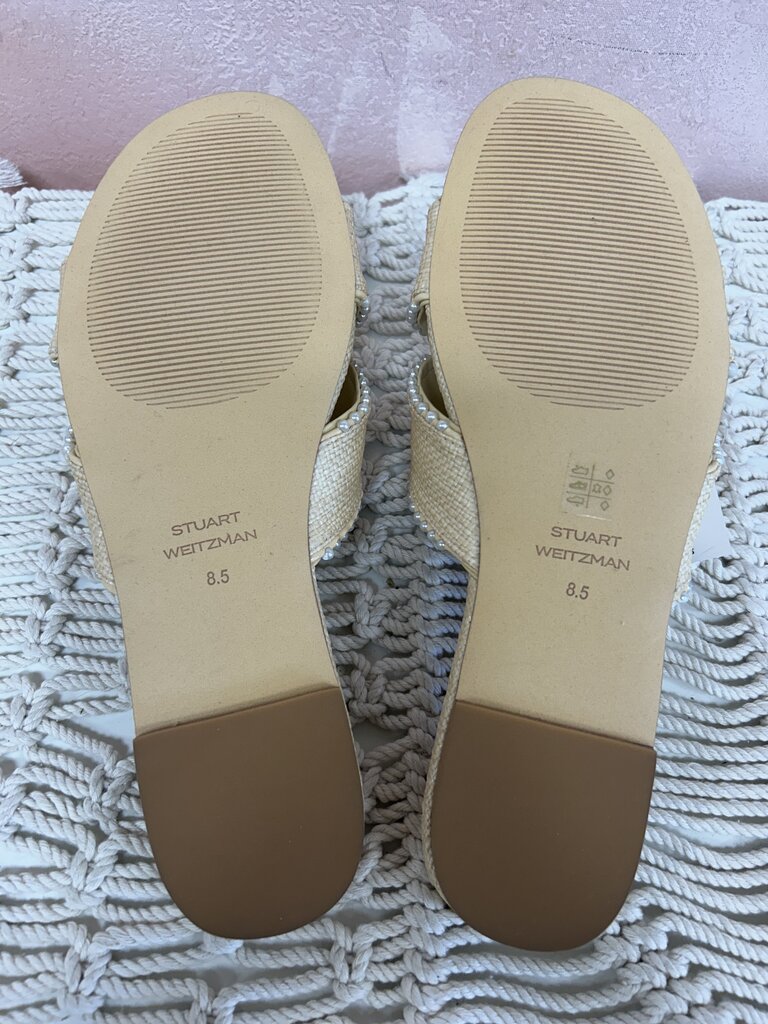 Stuart Weitzman Raffia and Pearl Slide NWT