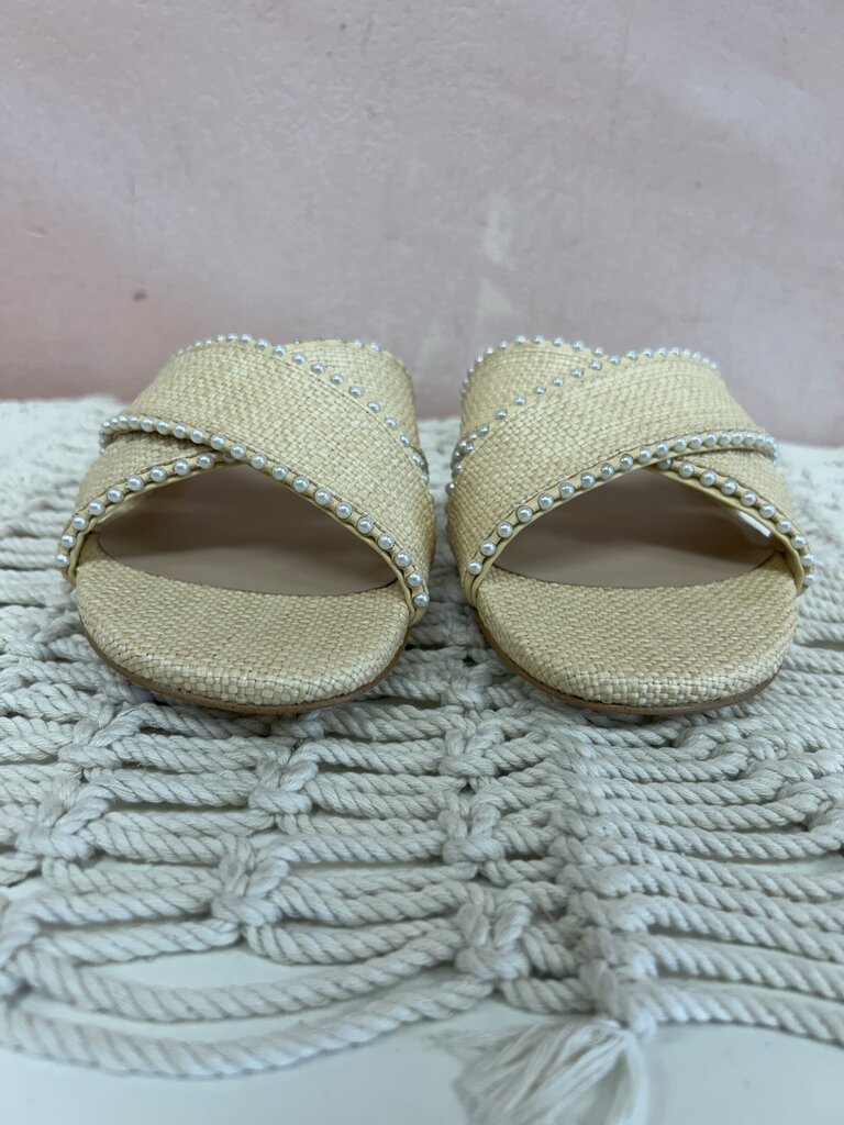 Stuart Weitzman Raffia and Pearl Slide NWT