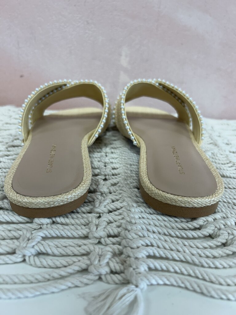 Stuart Weitzman Raffia and Pearl Slide NWT