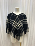 Burberry Wool Plaid Fringe Poncho