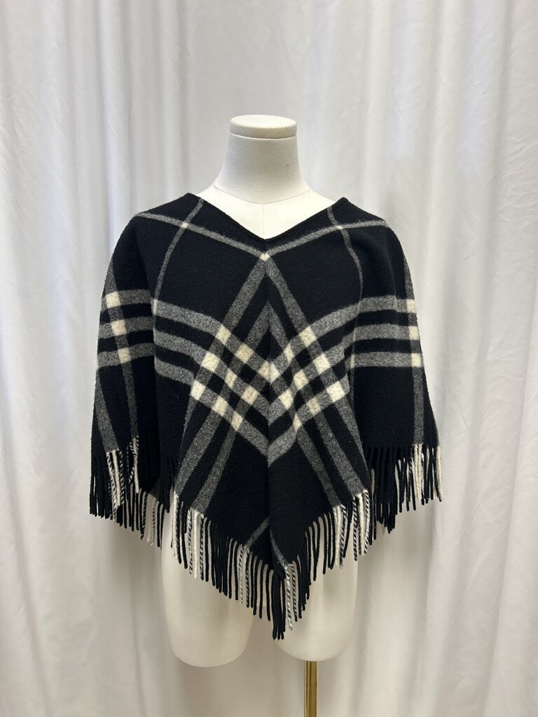 Burberry Wool Plaid Fringe Poncho