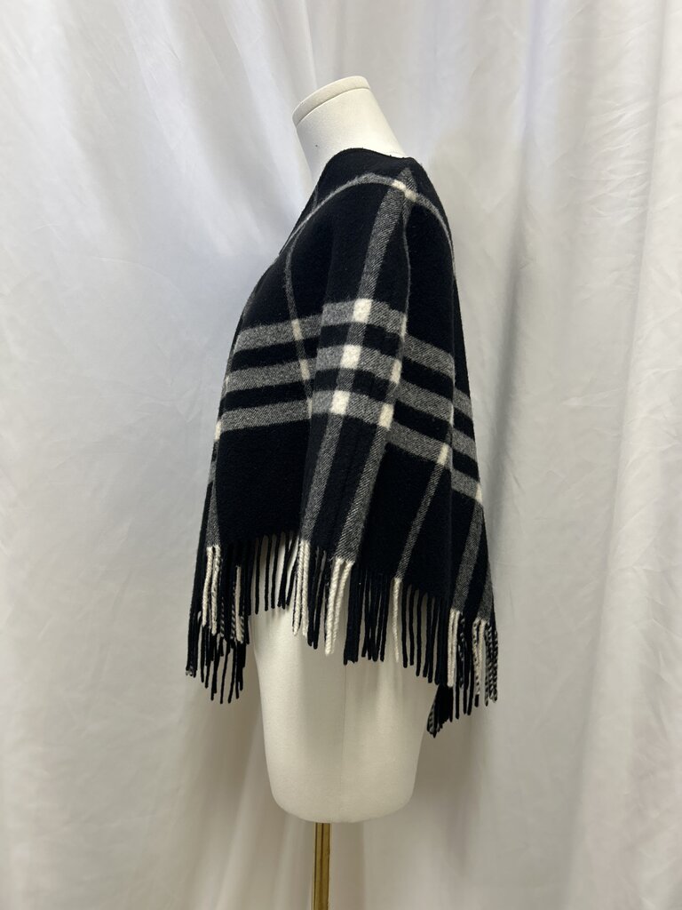 Burberry Wool Plaid Fringe Poncho