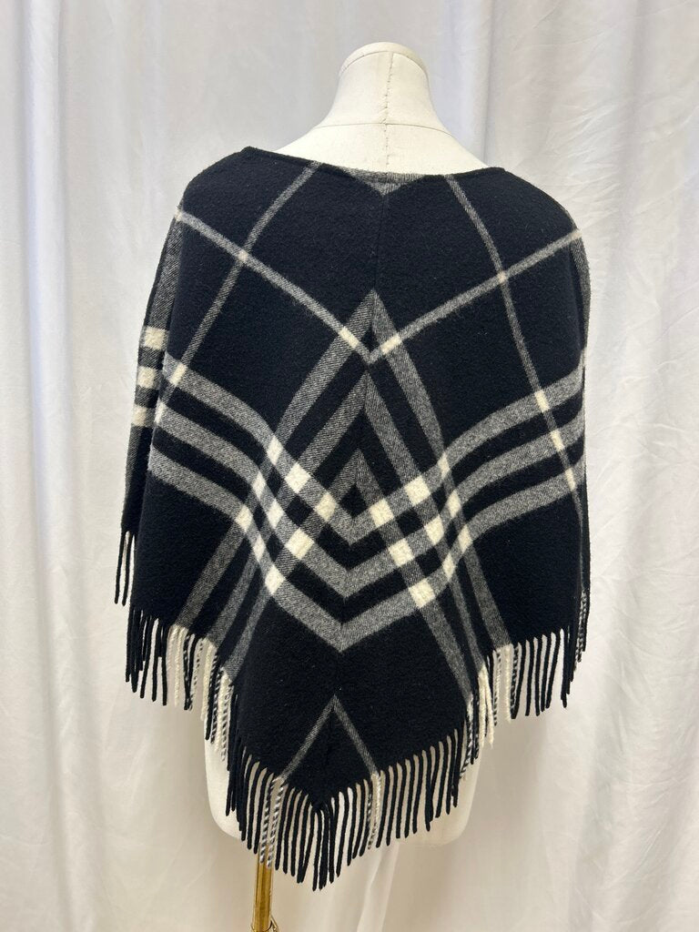 Burberry Wool Plaid Fringe Poncho