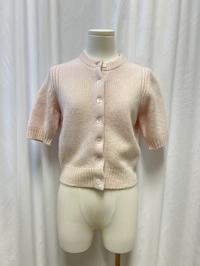 White + Warren Pink Cropped Short Sleeve Cardigan