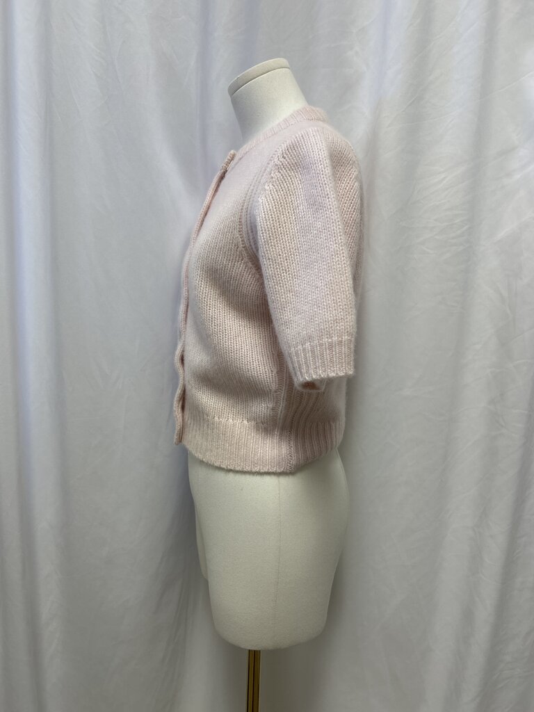 White + Warren Pink Cropped Short Sleeve Cardigan