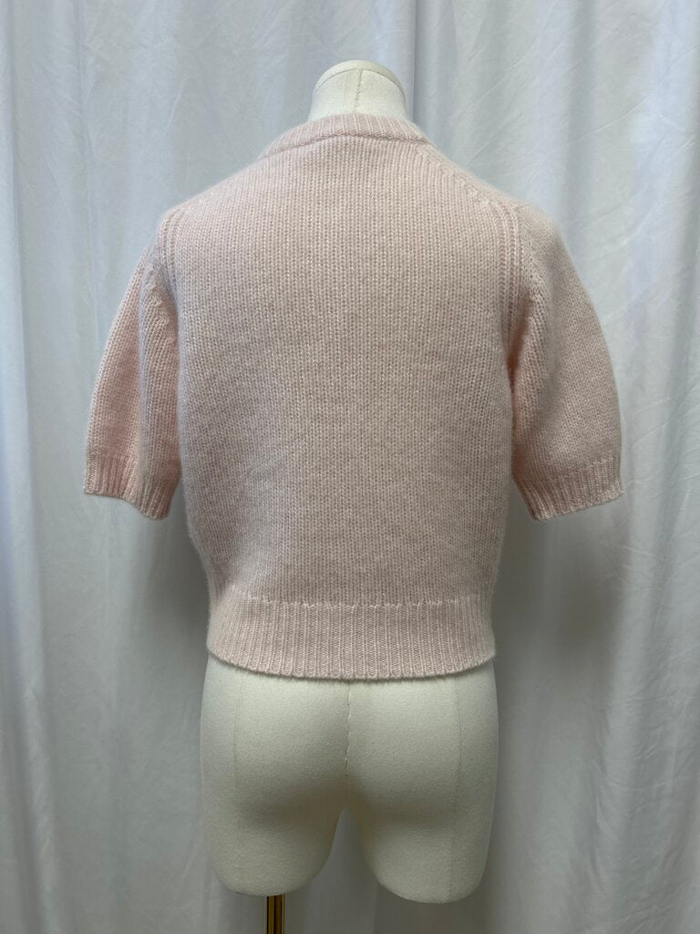 White + Warren Pink Cropped Short Sleeve Cardigan