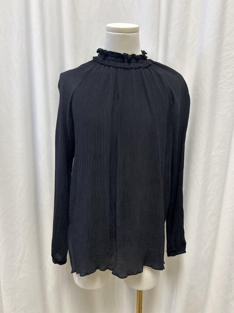 Brochu Walker Shirred Black Long Sleeve Blouse