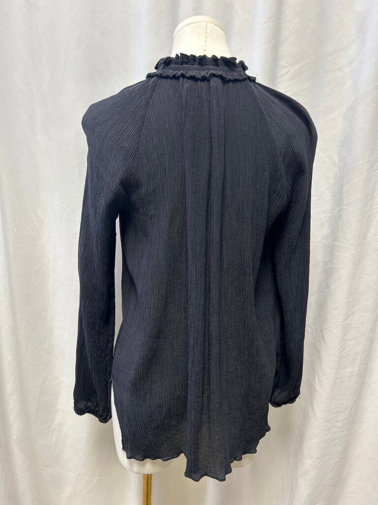 Brochu Walker Shirred Black Long Sleeve Blouse