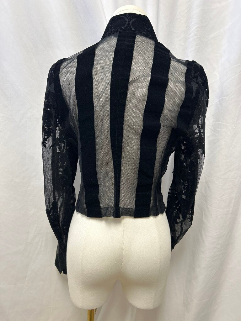 Ann Demeulemeester Lace and Velvet Detail Button Up Top