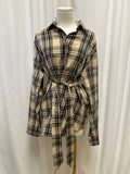Saint Laurent Tan Plaid Belted Button Up
