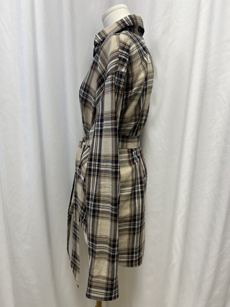 Saint Laurent Tan Plaid Belted Button Up