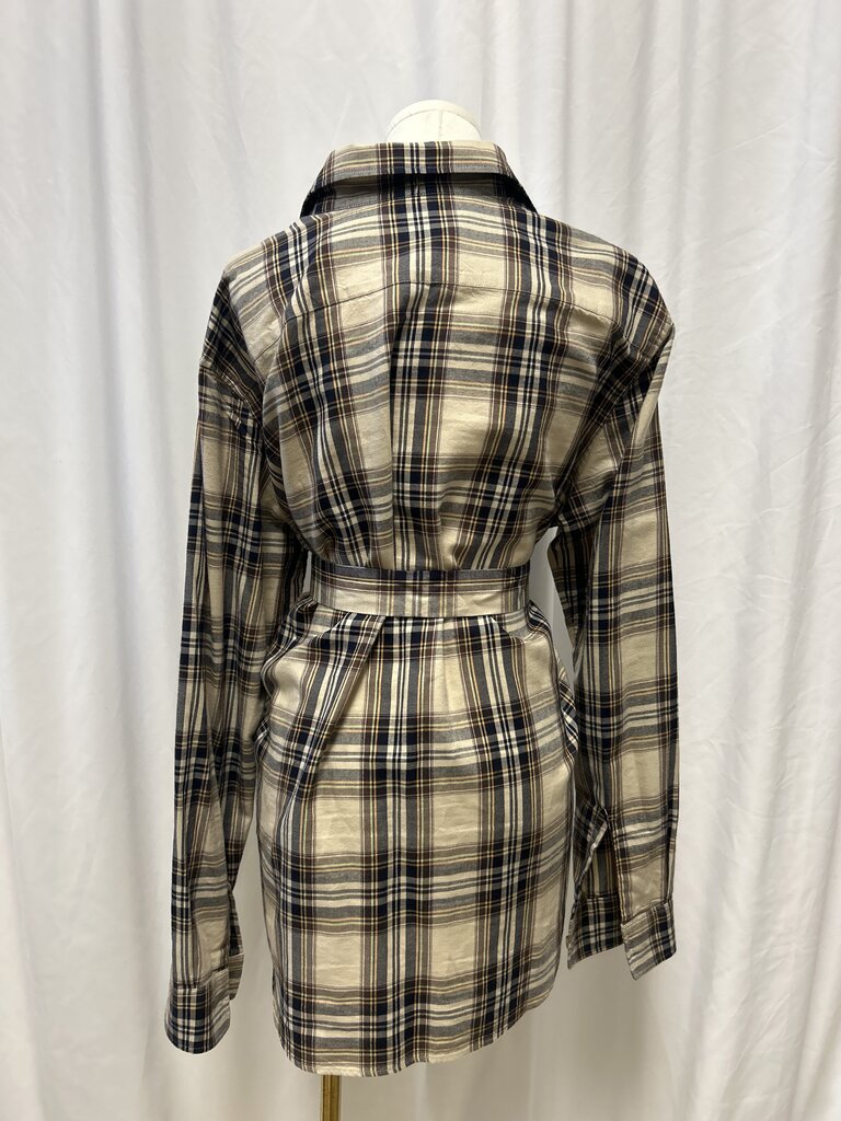 Saint Laurent Tan Plaid Belted Button Up