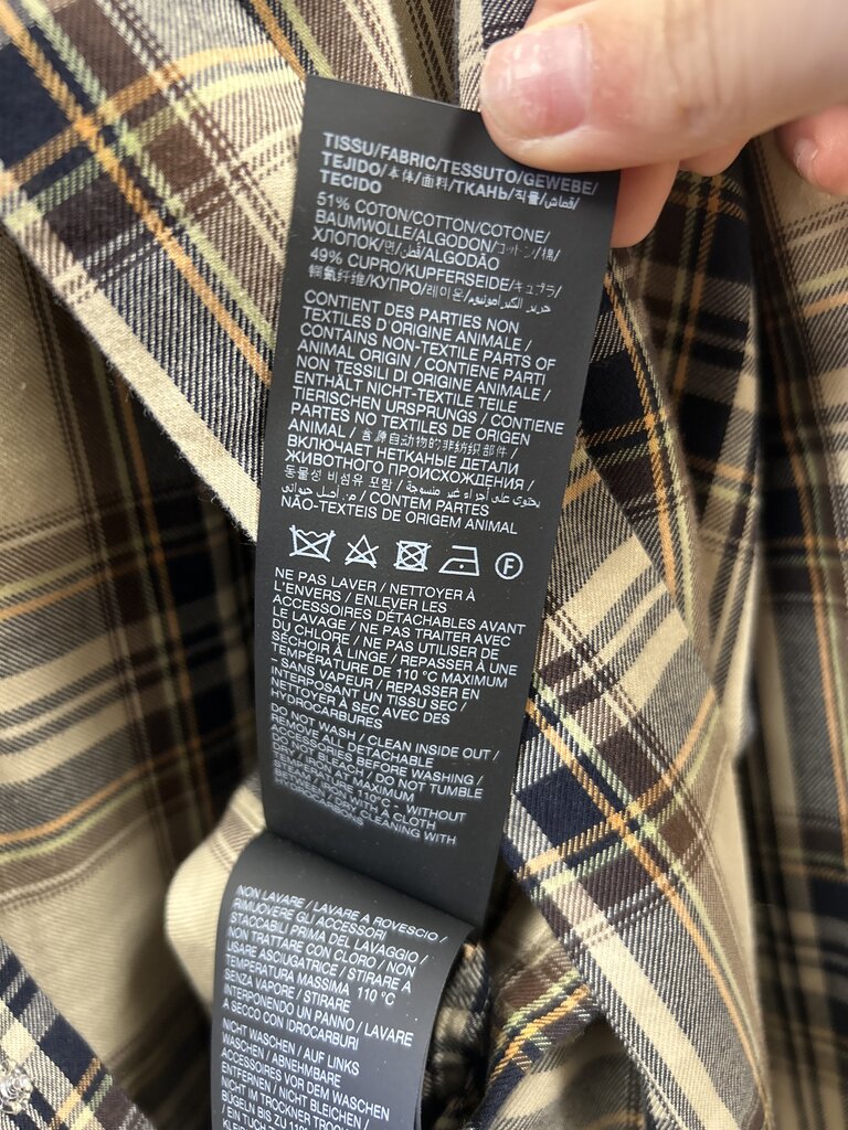 Saint Laurent Tan Plaid Belted Button Up