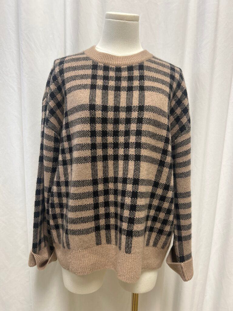 White + Warren Tan Plaid Cashmer Sweater