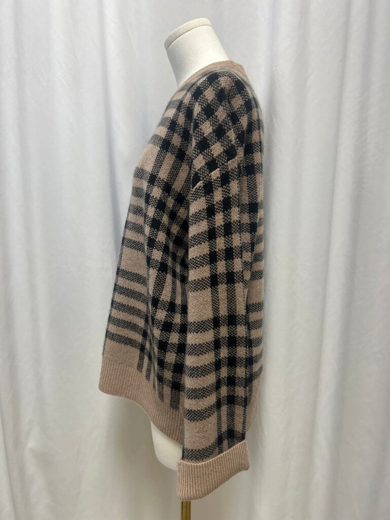 White + Warren Tan Plaid Cashmer Sweater